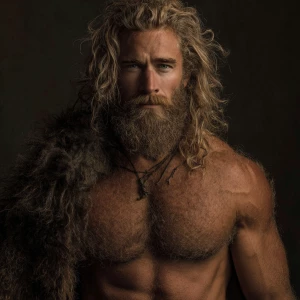The image shows man with a muscular, hairy physique. hairy blond...