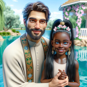 Create a lifelike image of an African-American Jesus Christ with...