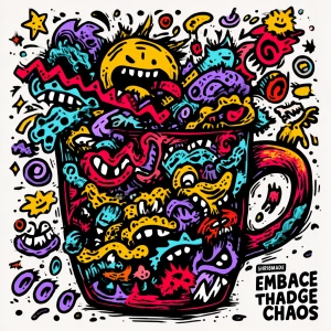 /imagine hand-drawn coffee cup overflowing with swirling steam t...