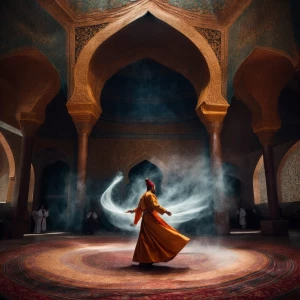 Design an image featuring a whirling dervish performing the Sema...
