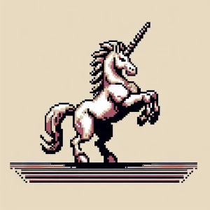 A unicorn video game boss rearing up on its hind legs.