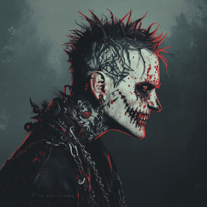 Create an illustration of a menacing character inspired by horro...