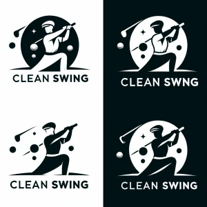 Create a minimalist, sophisticated logo for "Clean Swing," a golf club care service offering cleaning, buffing, polishing, and refinishing. The logo should emanate a premium, upscale vibe akin to top sporting brands like Nike and Callaway, emphasizing simplicity, clever negative space utilization, and limiting elements to three colors maximum. Eschew cartoonish graphics, depictions of golf balls, clubs, detailed artwork, and any text or numerals.