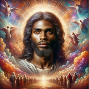 Produce a realistic image of an African-American Jesus in the fo...
