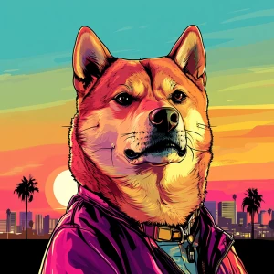 MEME DOGE in GTA art style — — in the style of a Grand Theft Au...