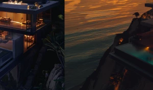 Ultra photo-realistic high-end DSLR aerial drone shot of a conte...