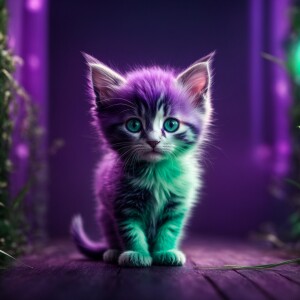 Purple kitten with green eyes