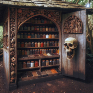 Spice hut with human skull