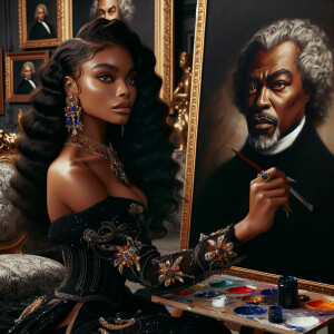 In a high-class, elegantly decorated studio, a very light-skinne...