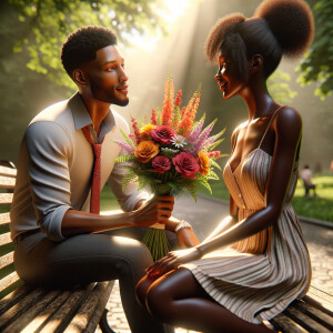 A photorealistic scene captures a young African American couple...