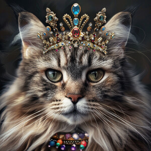 A cartoon. Beautiful cat, staring directly at the camera wearing...