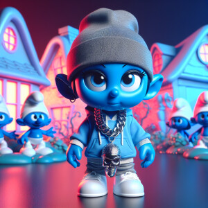 a rapper style smurfette. with platinum chain. a 💀 pendant . Ra...