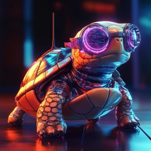 cute turtle, cyberpunk style, raytraced