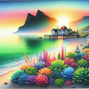 A house on top of mountain at sunrise