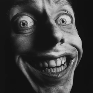 Intimate, unsettling photograph of a man's face contorted in a w...