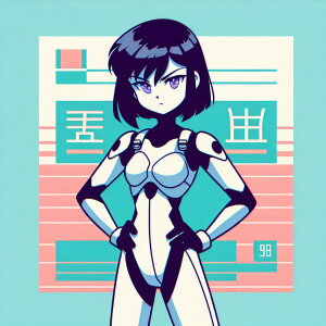 1990s anime screencap, girl a plugsuit, standing with hands on h...