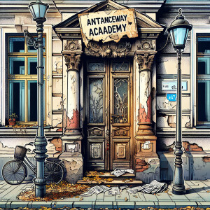 Create a drawing or comic book style image showing the entrance...
