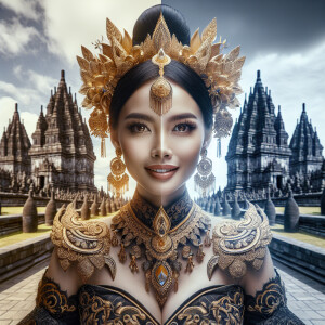 1female, a woman is having a traditional Javanese wedding with g...