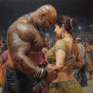 Hyperrealism oil painting.big guajarat stadium with people enjoy...