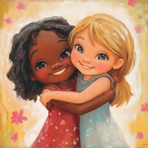 Two nine-year-old chibi  girls, one African American and the oth...