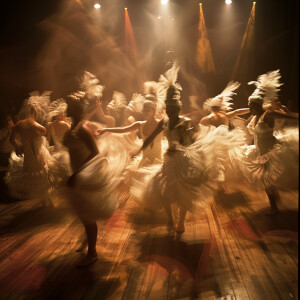 Describe a mesmerizing samba performance in a dimly lit, intimat...