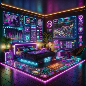 Cyberpunk bedroom high end