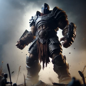 Create an image of the character Juggernaut from Marvel Comics, showcasing his immense size and strength while wearing his iconic helmet and armor. He should be in a dynamic action pose that reflects his unstoppable nature, set against a backdrop that highlights the destruction often associated with his character.