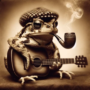 A smoking Toad playing guitar.