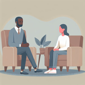 Black Therapist with patient sitting on couch