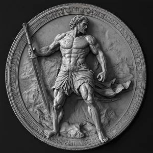 Goliath, grayscale 3d bas relief, round border
