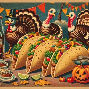 Create an image of turkey tacos with a Thanksgiving theme, featu...