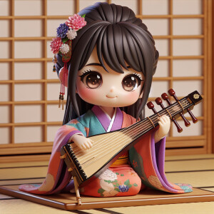 Cute girl plaing koto wearing a kimono