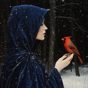 portrait side view of Grim Reaper wearing a blue velvet  hooded...