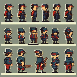 A 2d character sprite sheet layout with labels as to break down...