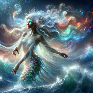 A shimmering ethereal Selkie princess, her translucent form glis...