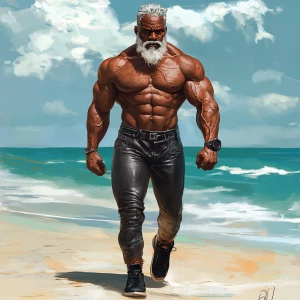Create an image of a muscular African-American bodybuilder with...