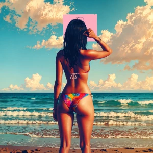 Hot bikini on woman at the beach drawing