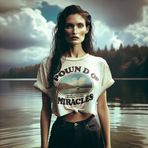 Create realistic color photograph from early seventies of a beau...