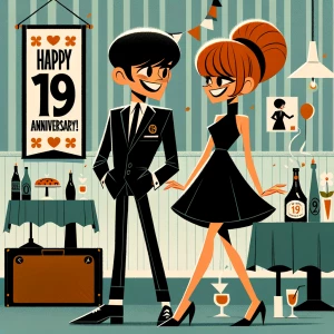 ‘Happy 19th Anniversary!’
A 60s mod vibe with a tan male with a...