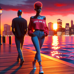 3D image BEAUTIFUL LIGHT SKIN AFRICAN AMERICAN woman with a Shor...