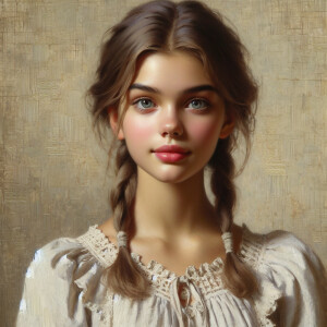 realistic, detailed, textured oil painting of a 18 year old girl...