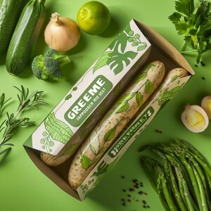 Create a captivating and eco-friendly packaging concept for GREE...