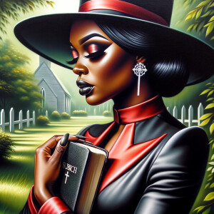 An airbrush oil painting captures an African American woman in a...