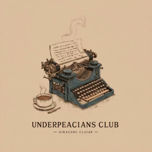 minimalist line-art illustration of a vintage typewriter, steam...