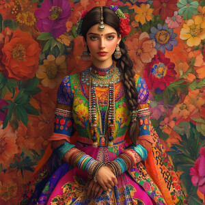 create image  of an individual wearing a beautifully vibrant and...