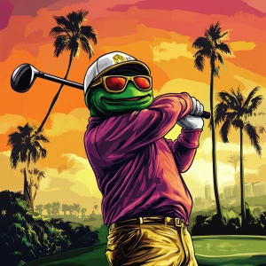 MEME PEPE in GTA art style, PEPE playing golf, in the style of...