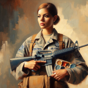a portrait of a United States Air Force soldier. Realistic oil p...