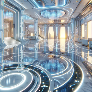 Futuristic homes with sparkling marble floors and walls on the interior in 4k