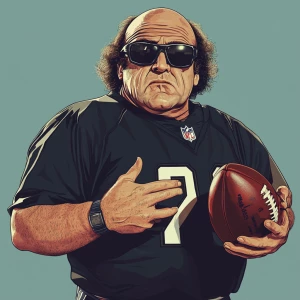 Danny DeVito as NFL player, in GTA art style.