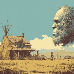 A humanoid looking hair covered sasquatch staring at a American...